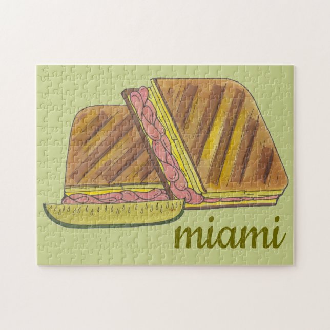 Classic Miami Cuban Sandwich Ham Gris Swiss Cheese Pussel (Horisontell)