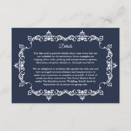 Classic Midnight Navy Blue Ornately Framed Wedding Tilläggskort