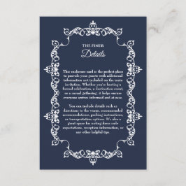 Classic Midnight Navy Blue Ornately Framed Wedding Tilläggskort