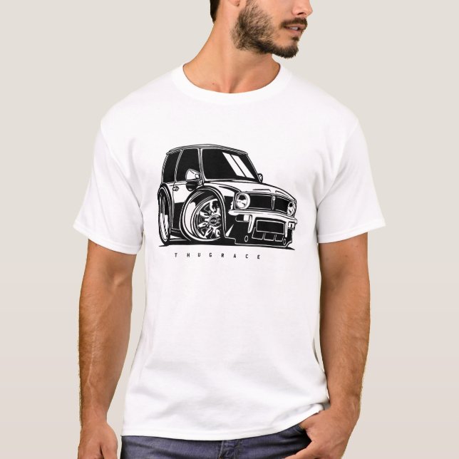 Classic Mini Clubman Toon Art Car Enthusiast T Shirt (Framsida)