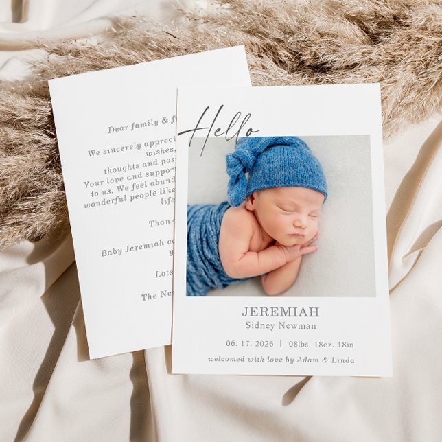 Classic Minimal Hello Baby Photo Announcement Card (Skapare uppladdad)