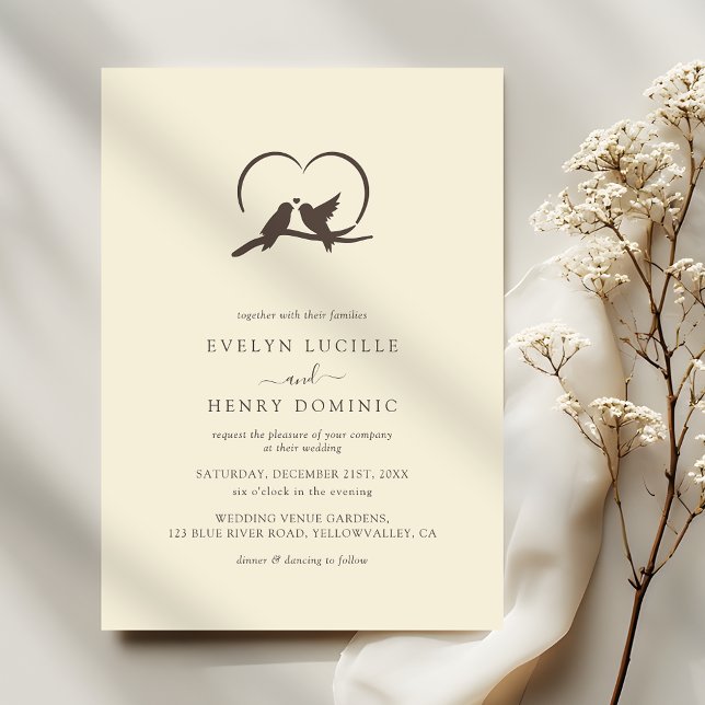 Classic Minimal Lovely birds Romantic Wedding Inbjudningar (Skapare uppladdad)