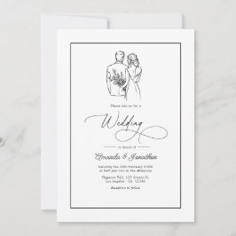Classic Minimalist Black and White Wedding Inbjudningar