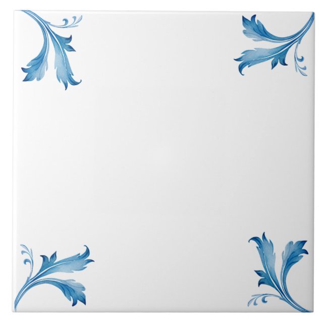 Classic Minimalist Blue Tile Leaf Ornaments  Kakelplatta (Framsidan)