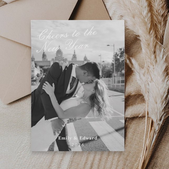 Classic Minimalist New Years Newlywed Photo Julkort (Skapare uppladdad)