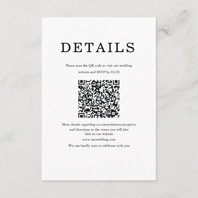 Classic Minimalist White & black Enclosure Card Tilläggskort (Framsida)