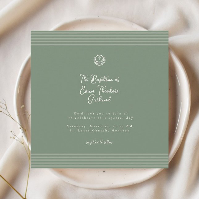Classic modern deep sage green baptism Invitation Inbjudningar (Skapare uppladdad)