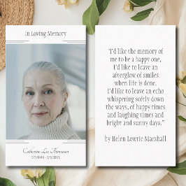 Classic Modern In Loving Memory Photo Prayer Card Visitkort
