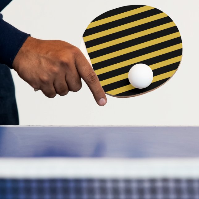 Classic Modern Striped Black and Metallic Gold Pingisracket (Insitu)