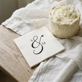 Classic Monogram Ampersand White Wedding Pappersservett