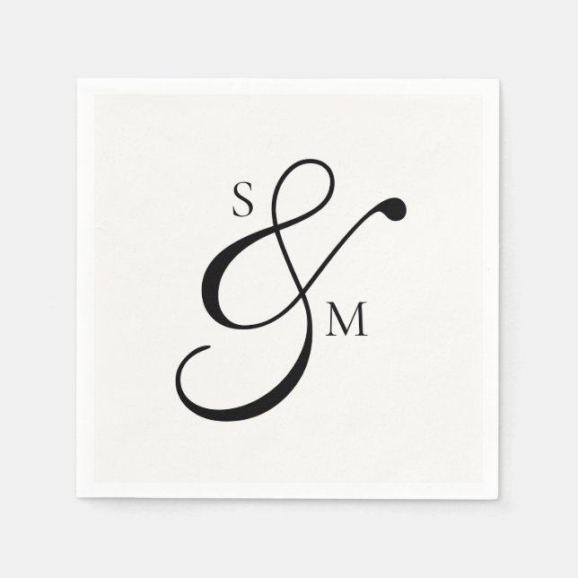 Classic Monogram Ampersand White Wedding Pappersservett (Framsidan)