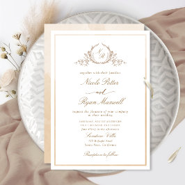 Classic Monogram Beige Cream Watercolor Bröllop Inbjudningar