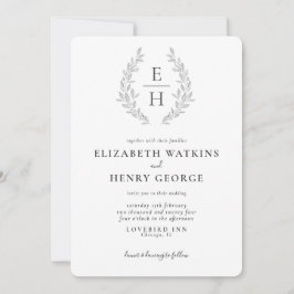 Classic Monogram Black White Fromal Bröllop Invita Inbjudningar