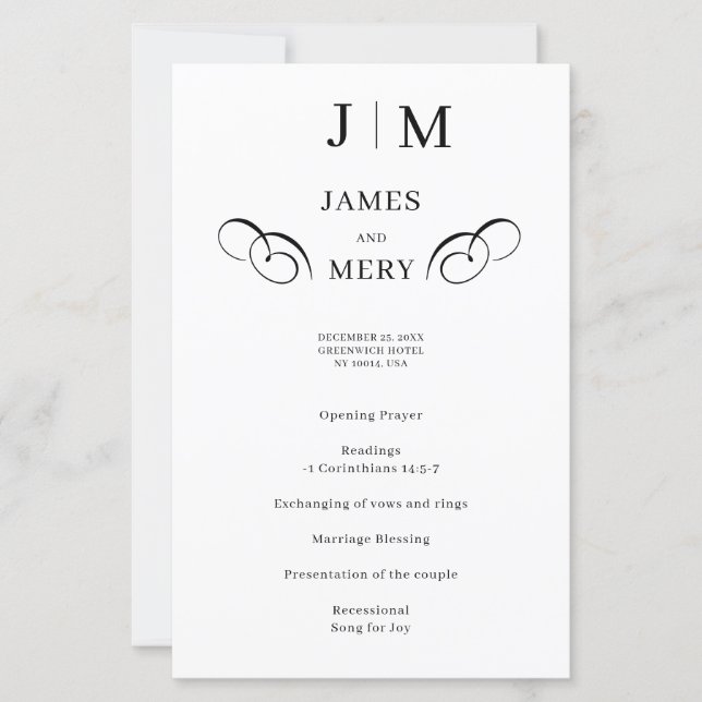 Classic Monogram Calligraphy Wedding Program (Framsida)