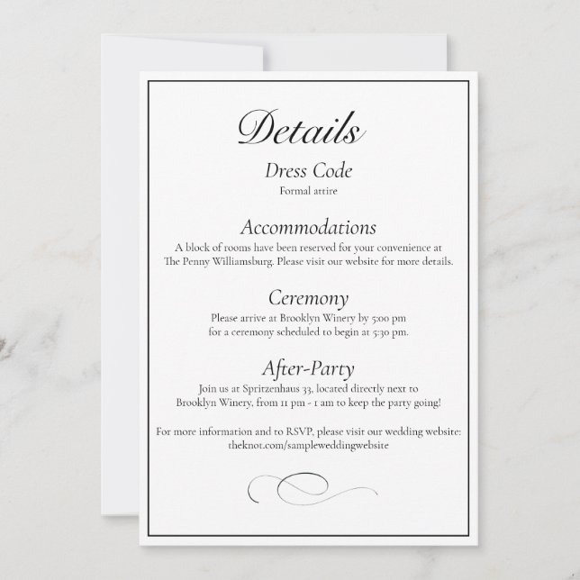 Classic Monogram Elegant Wedding Detail Card Inbjudningar (Framsida)