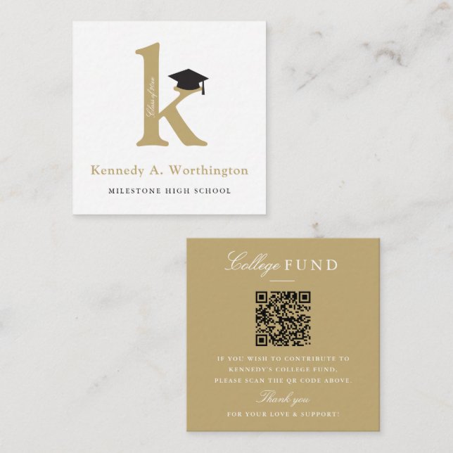 Classic Monogram Gold 'K' Graduation College Fund Tilläggskort (Fram/baksida)