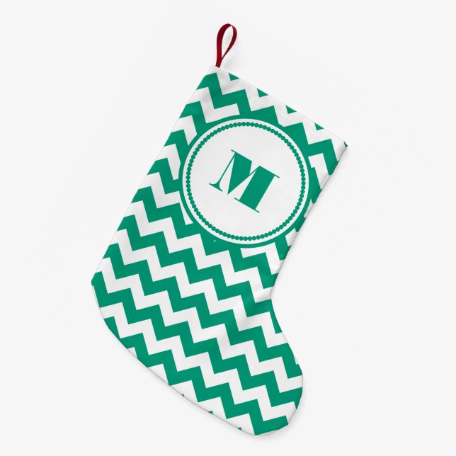 Classic Monogram Grönt Chevron Mönster Liten Julstrumpa (Framsidan (Hängande))