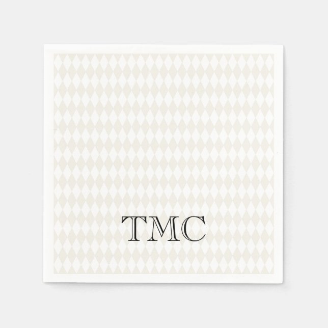Classic Monogram INITIALER Black White Beige Chic Pappersservett (Framsidan)