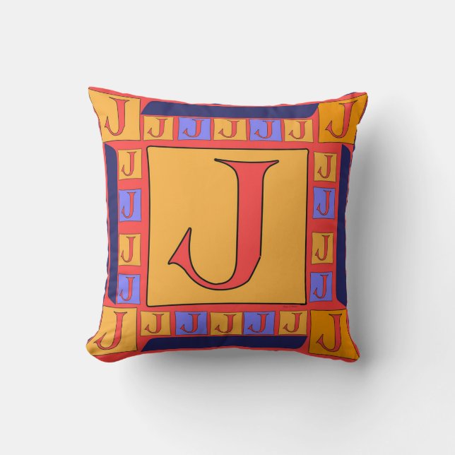 CLASSIC MONOGRAM J BLUE GRÄNS KUDDE (Framsida)