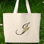 Classic monogram J red white flower mother gift Jumbo Tygkasse<br><div class="desc">Looking for the perfect Mother's Day gift? Check out this adorable Classic Monogram Tote Bag! Imagine Mom's face lighting up when she sees this super-handy tote, decked out with the cutest red and white watercolor flowers and her very own monogram. It's not just gorgeous, it's seriously practical too – perfect...</div>
