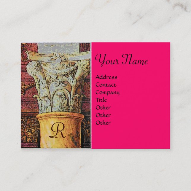 CLASSIC MONOGRAM,klart rosa,fuchsia Visitkort (Framsida)