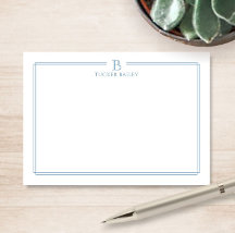 Classic Monogram Light Blue Border Stationery Note