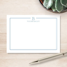 Classic Monogram Light Blue Border Stationery Note Anteckningskort