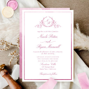 Classic Monogram Mauve Rosa Watercolor Bröllop Inbjudningar
