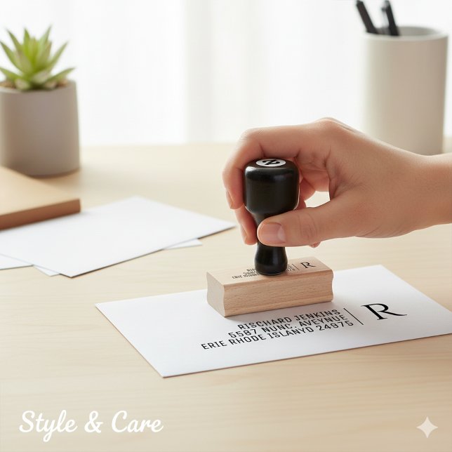 Classic Monogram Name Address Stylish Wooden Stämpel (Classic Monogram Name Address Stylish Wooden Rubber Stamp)