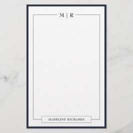 Classic Monogram Navy Blue Border Stationery Brevpapper