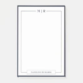 Classic Monogram Navy Blue Border Stationery Post-it Block