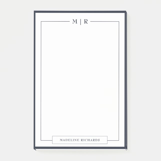 Classic Monogram Navy Blue Border Stationery Post-it Block (Framsida)