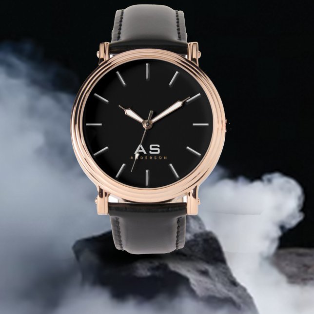 Classic Monogram och Namn Manar Black Band Wrist Armbandsur (Skapare uppladdad)