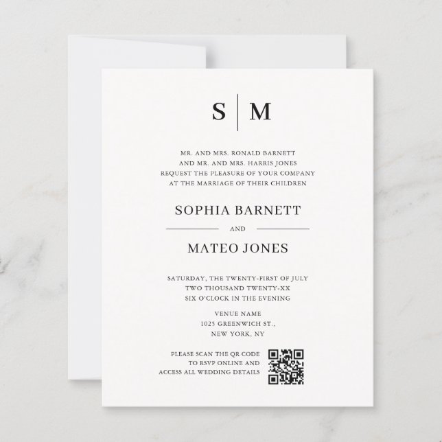 Classic Monogram Off White QR Code Wedding (Framsida)