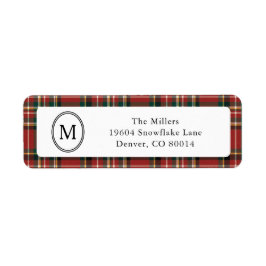 Classic Monogram Red Plaid Christmas Address Returadress Etikett