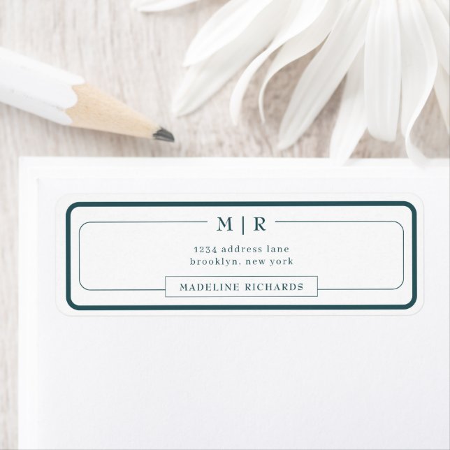 Classic Monogram Smoke Green Border Address Returadress Etikett (Insitu)