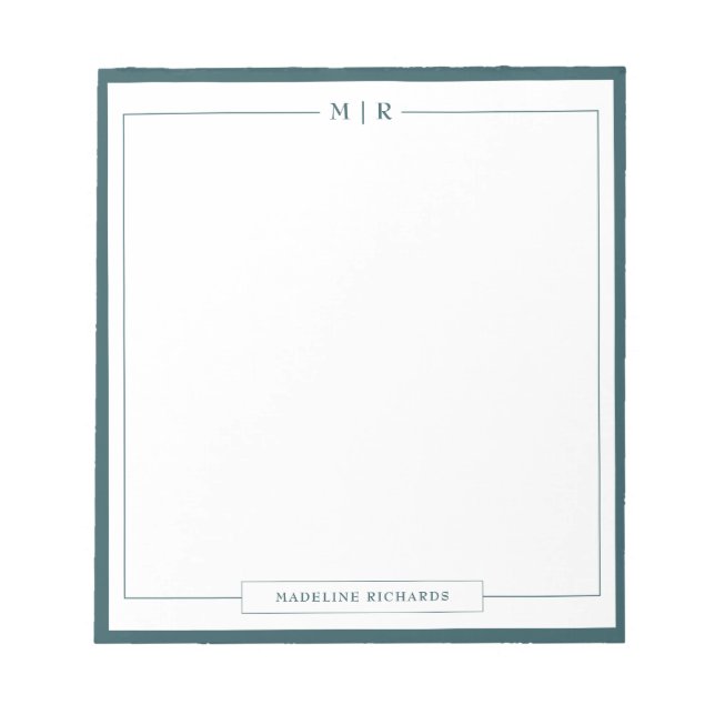 Classic Monogram Smoke Green Border Stationery Anteckningsblock (Framsida)