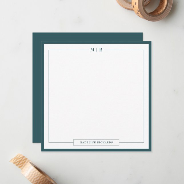 Classic Monogram Smoke Green Border Stationery Anteckningskort (Fram/Back In Situ)