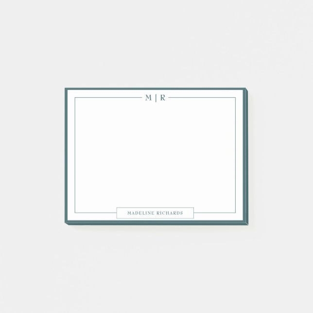 Classic Monogram Smoke Green Border Stationery Post-it Block (Framsida)