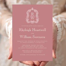 Classic Monogram Vapensköld Dusty Ro Bröllop Inbjudningar