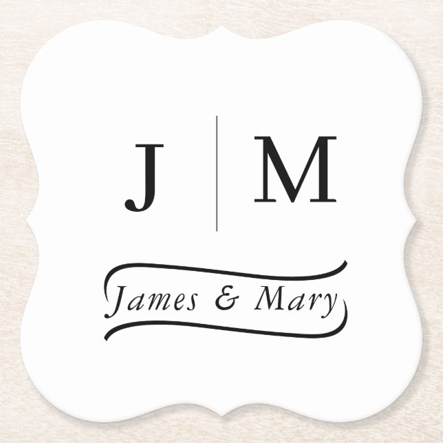 Classic Monogram Wedding Calligraphy line Underlägg Papper (Framsida)