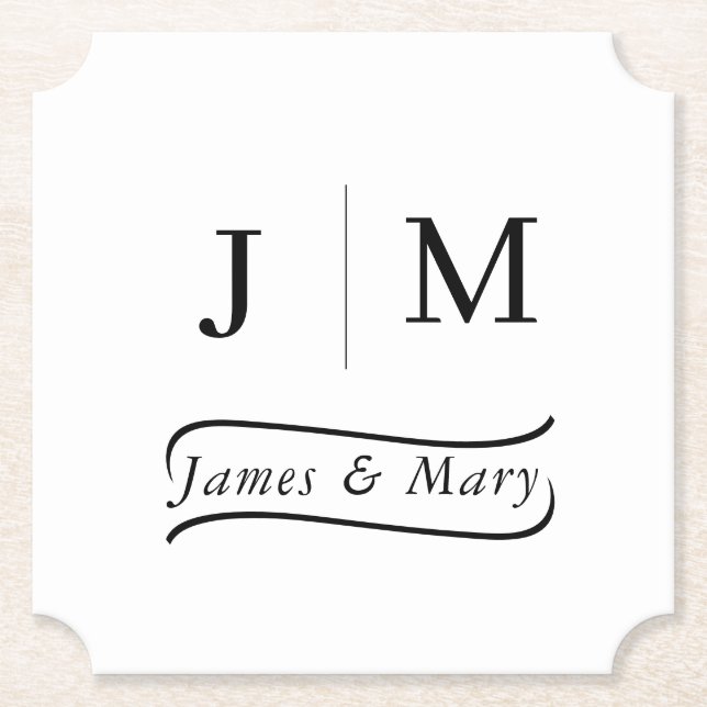 Classic Monogram Wedding Calligraphy line Underlägg Papper (Framsida)