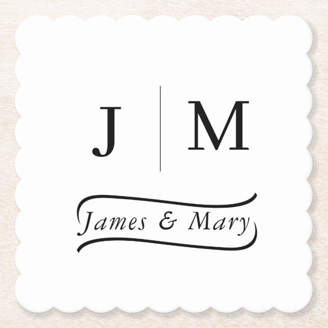 Classic Monogram Wedding Calligraphy line Underlägg Papper (Framsida)