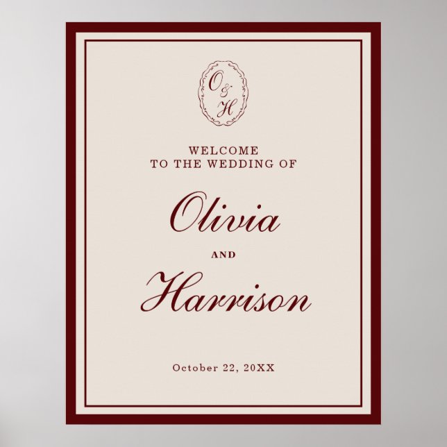 Classic Monogram Wedding Welcome Sign Poster (Framsidan)
