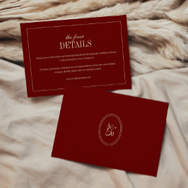 Classic Monogram Wine Red Wedding Details Tilläggskort