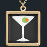 Classic Movie Martini Necklace (svart) Guldpläterat Halsband<br><div class="desc">Den klassiska filmen Martini Necklace har en svart bakgrund och en vit silhuett av ett martinistiskt glas. Inuti glaset finns en gloriös grönt oliver med orange pimento. Det här är ett halsband i roligten för alla som önskemål var med i en klassisk film. Shaken är inte upprörd,  tack!</div>