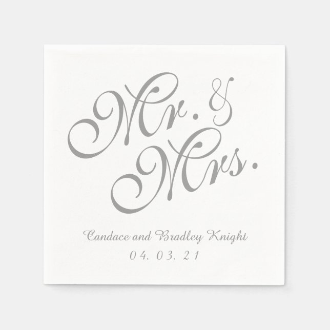 Classic Mr. och Mrs. Grått Bröllop Papper Napkins Pappersservett (Framsidan)