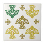 Classic multicolor unique green mustard kombine kakelplatta<br><div class="desc">Elegant classic graphic pattern of folk art birds in green and mustard for your classic decor.</div>