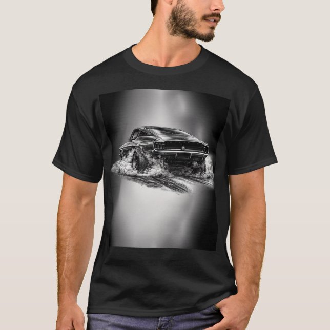 Classic Muscle Car Burnout Black & White  T Shirt (Framsida)
