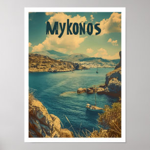 Classic Mykonos Greece Retro Vintage resor Poster